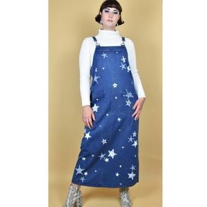 Vintage directives Overall Jump Dress hand painted fabric with stars